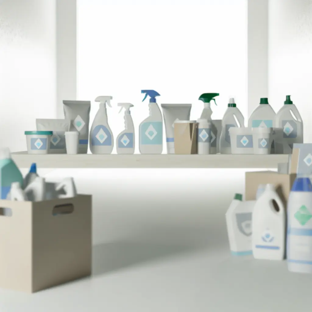 Duurzame, gerecyclede verpakking met zakelijke schoonmaakproducten