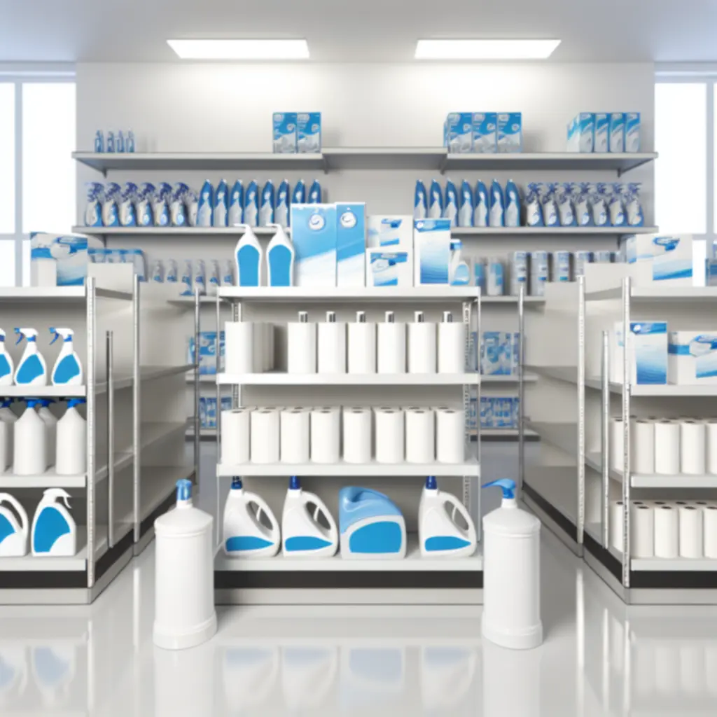 Overzicht van professionele schoonmaakproducten en dispensers