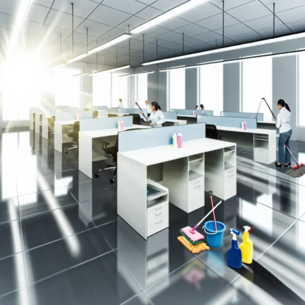 Reiniging van een grote kantoorruimte met professionele schoonmaakmiddelen