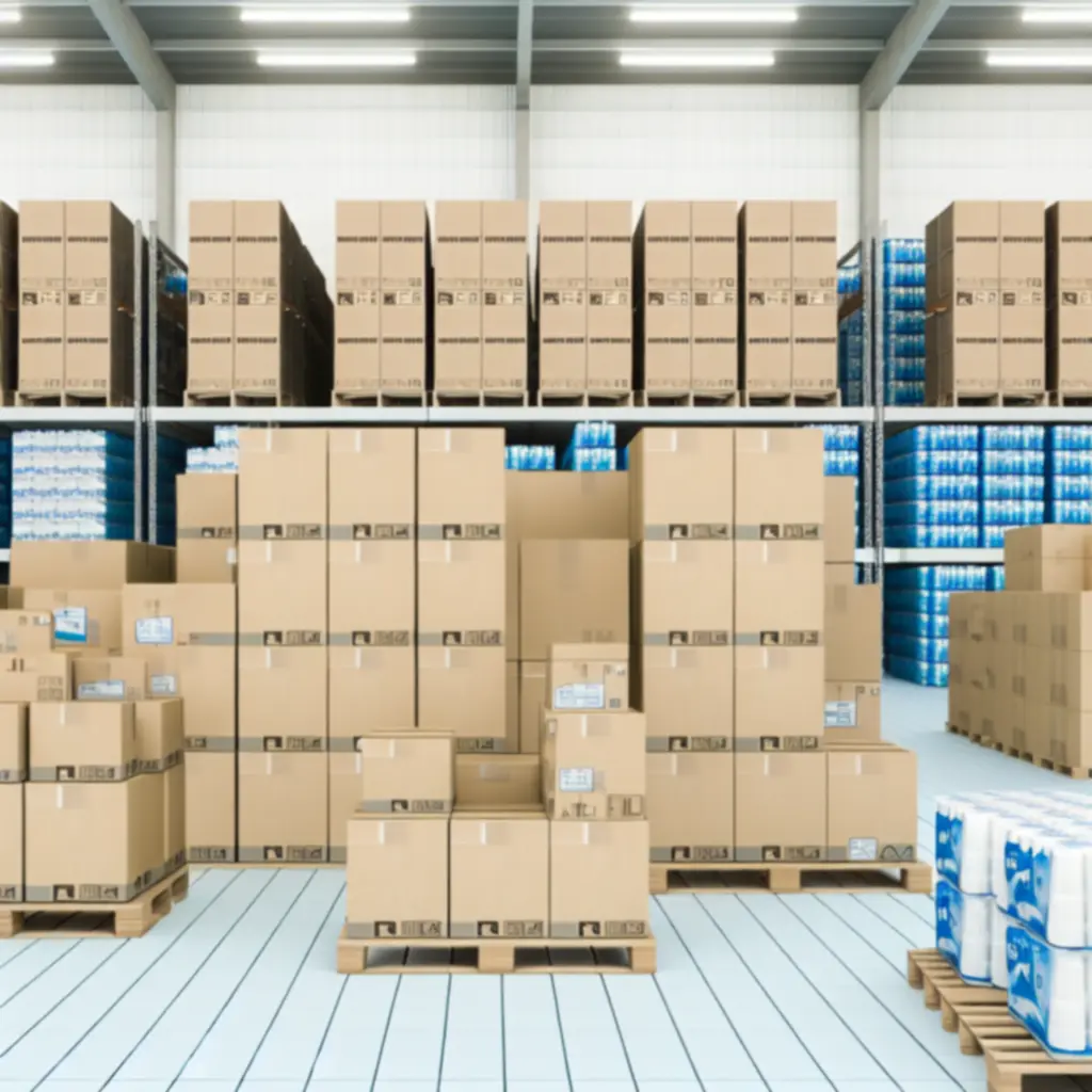 Pallets met schoonmaak- en hygiëneproducten gereed voor verzending